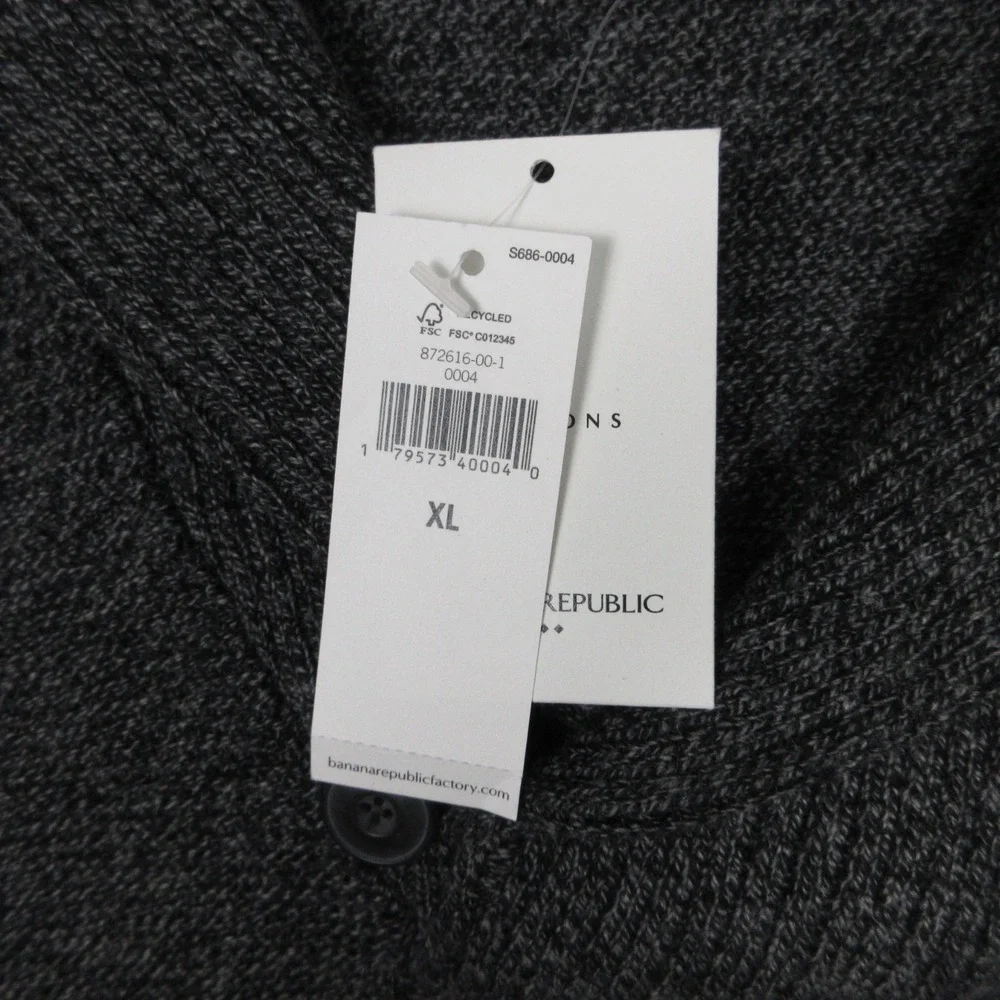 Banana Republic Sweater Mens XL‎ Gray Shawl Collar Knit Pullover Cotton Button
